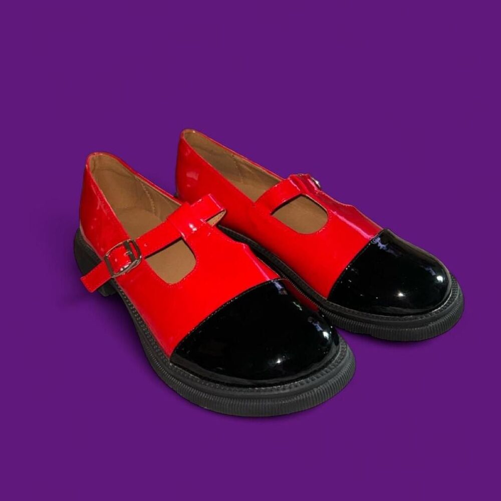 Red Black Chunky Mary Jane Shoes Size 250 US 8–8.5 Retro